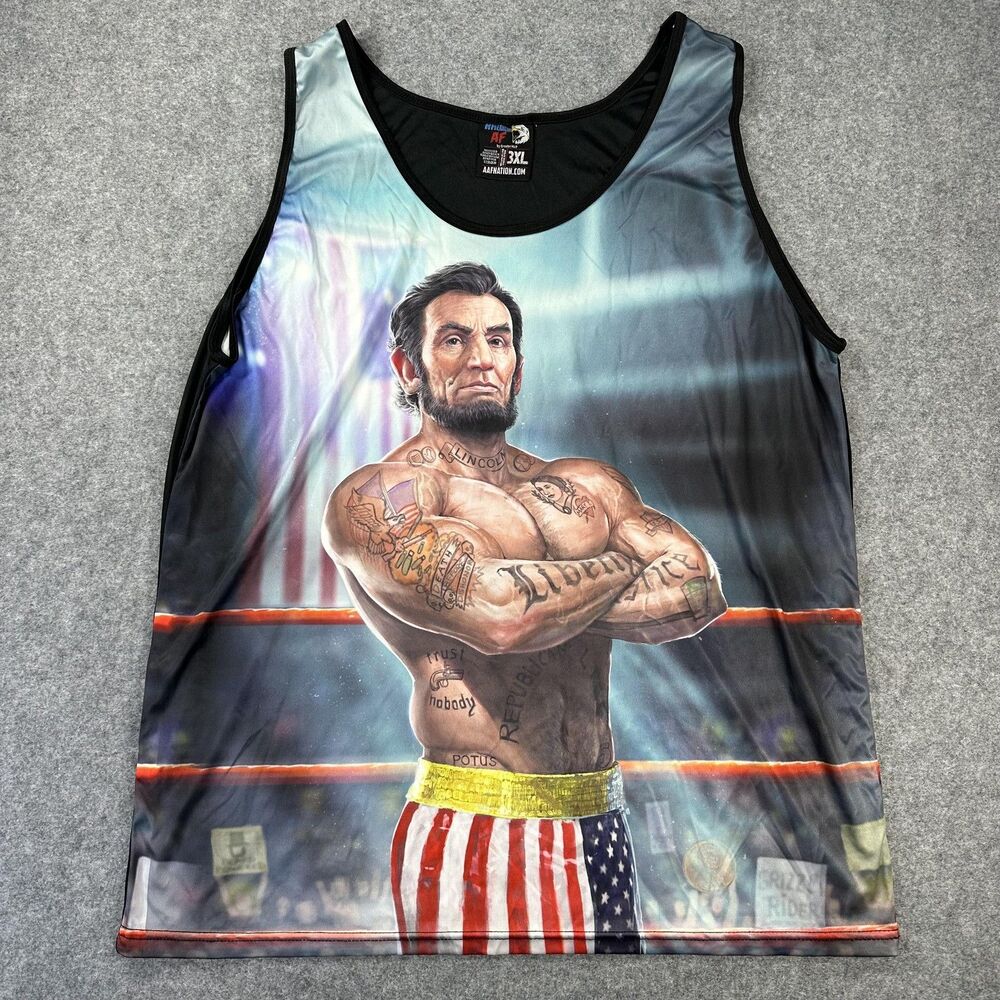 American AF Tank Top Mens 3XL Multicolor Abe Lincoln USA Flag Graphic Patriotic